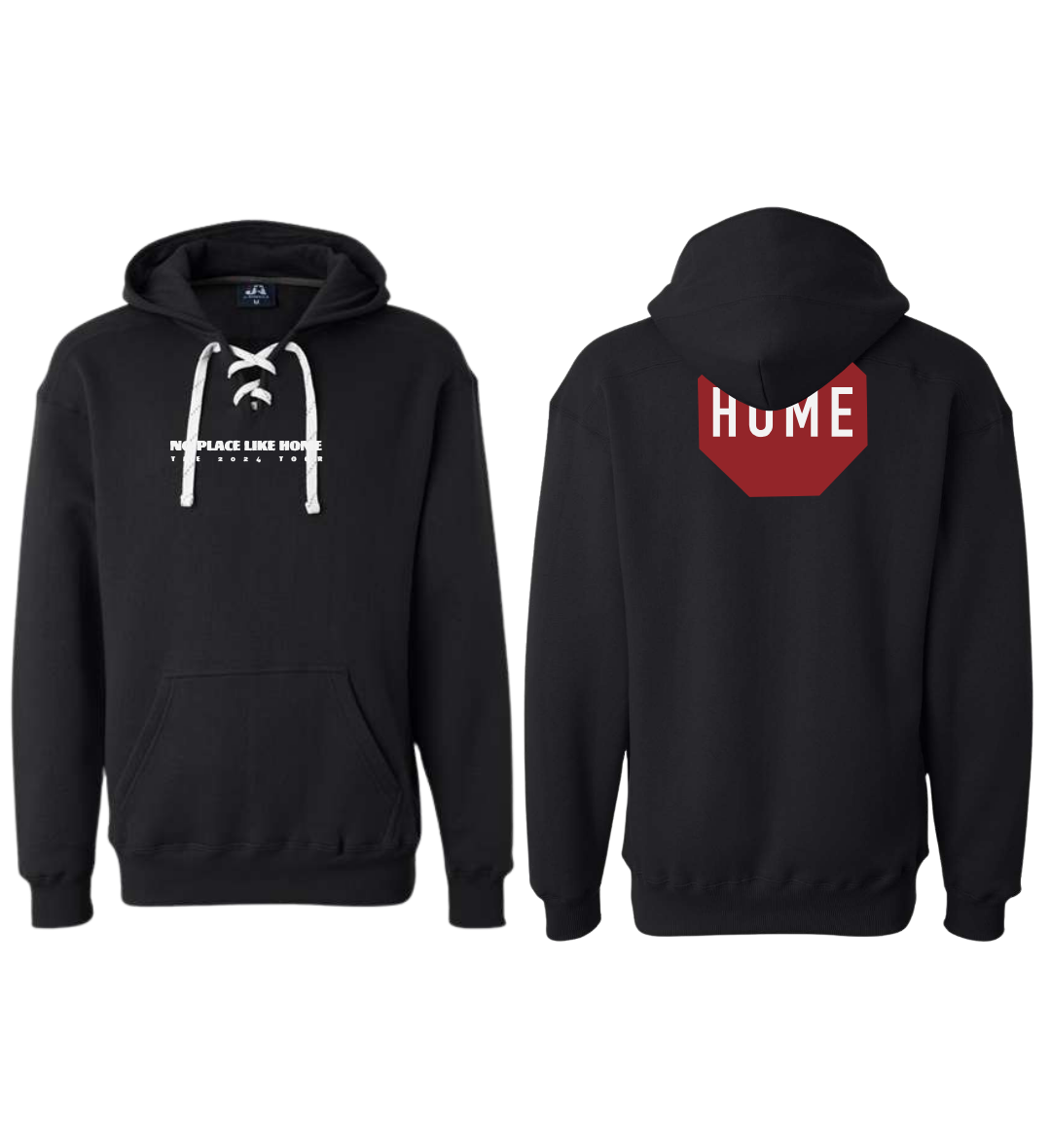 Black No Place Like Home Hoodie with Hockey Laces