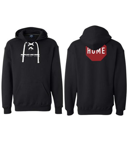 Black No Place Like Home Hoodie with Hockey Laces